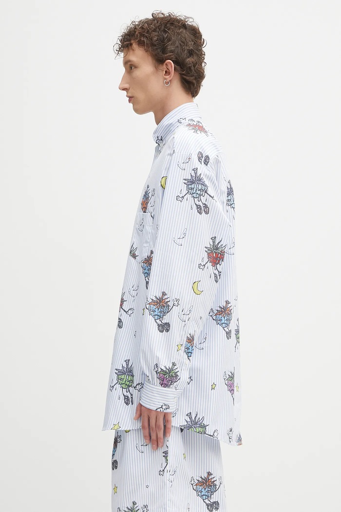 Βαμβακερό πουκάμισο Sky High Farm SHF overprint button down SHF07B012 μπλε AW25