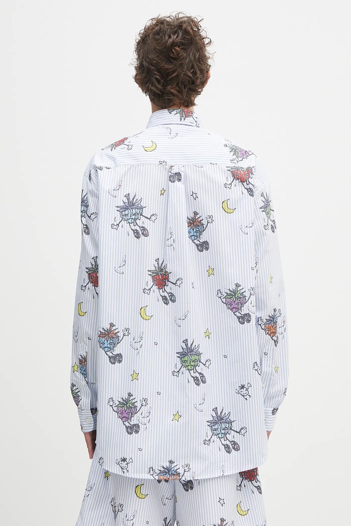 Ρούχα Βαμβακερό πουκάμισο Sky High Farm SHF overprint button down SHF07B012 μπλε
