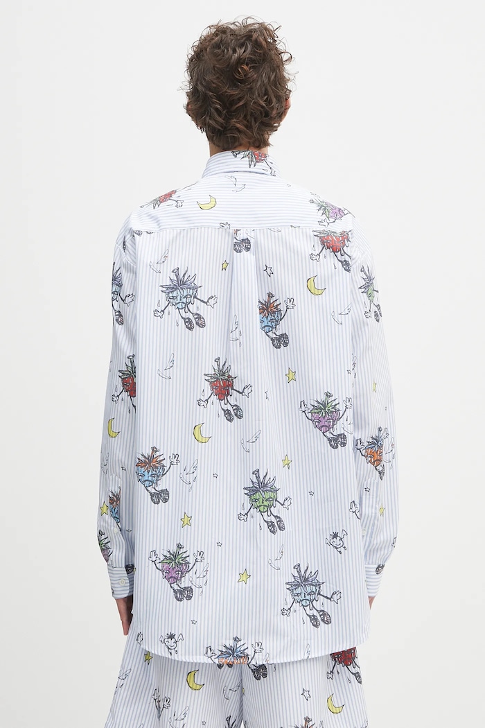 Ρούχα Βαμβακερό πουκάμισο Sky High Farm SHF overprint button down SHF07B012 μπλε