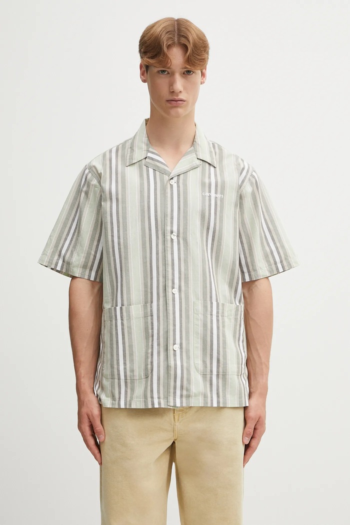 Carhartt WIP koszula z domieszką lnu S/S Folsey casual beżowy I035154.3G7XX