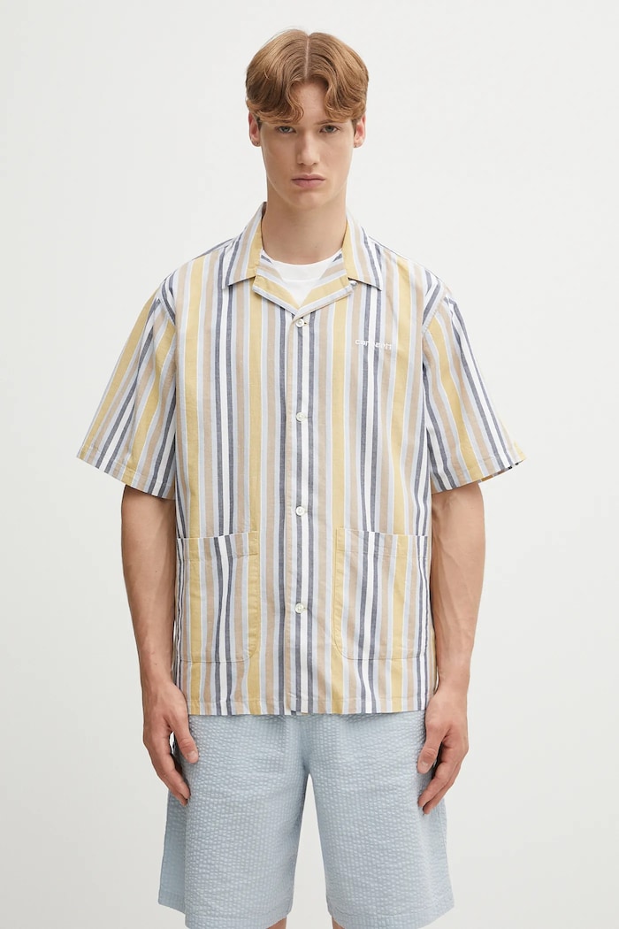 Carhartt WIP koszula z domieszką lnu S/S Folsey casual zielony I035154.3G8XX