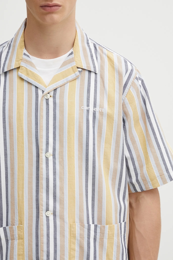 Carhartt WIP koszula z domieszką lnu S/S Folsey zielony I035154.3G8XX