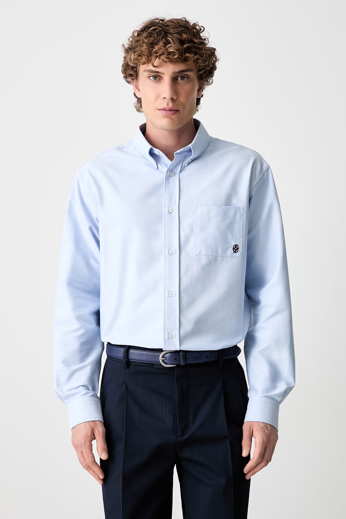 Drôle de Monsieur сорочка чоловіча бавовняна La Chemise Oxford casual блакитний H.SH240.CO225