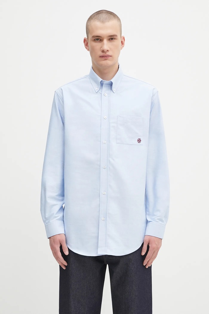 Drôle de Monsieur koszula bawełniana La Chemise Oxford gładkie niebieski H.SH240.CO225