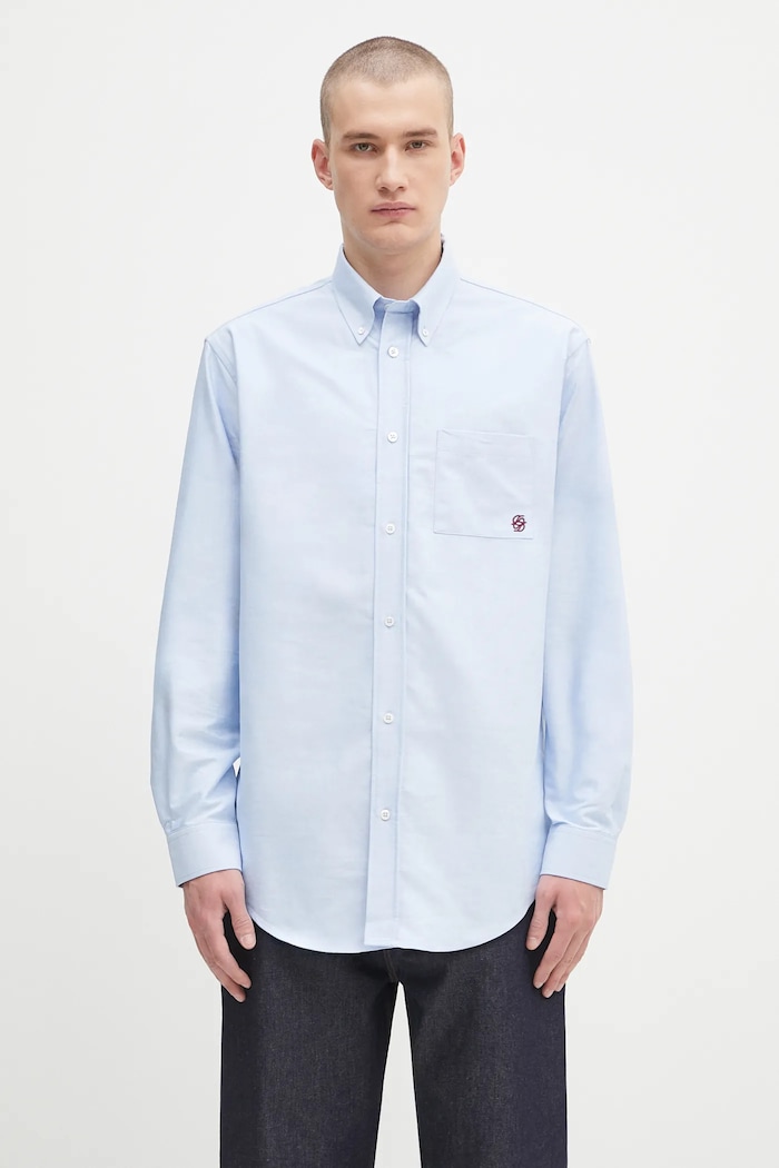 Drôle de Monsieur koszula bawełniana La Chemise Oxford gładkie niebieski H.SH240.CO225