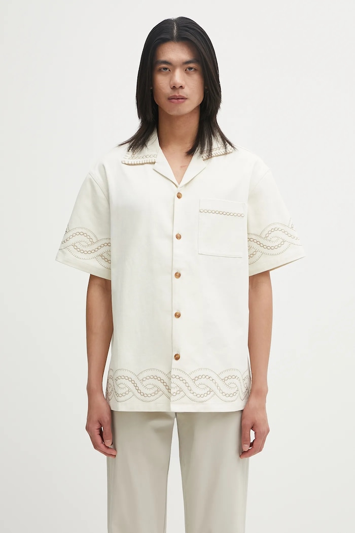 Памучна риза Drôle de Monsieur La Chemise BrodEe Tresses стандартна бежов H.SH227.CO215