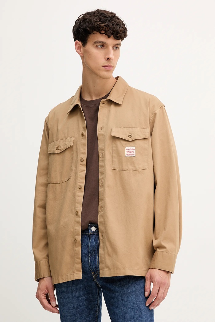 Bavlněná košile Levi's dlouhý hnědá 003O2
