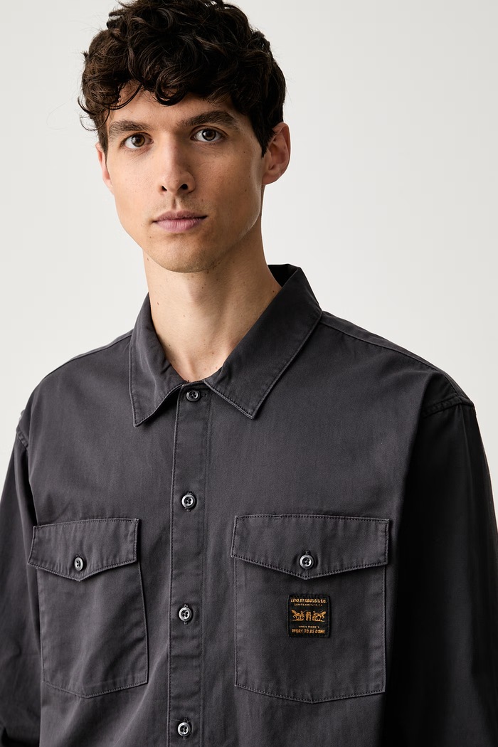 Levi's srajca moška bombažna LS WORKER - WW x WORKWEAR siva 003O2