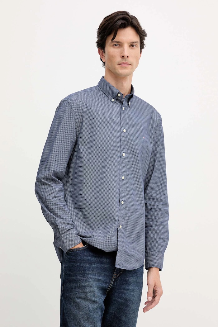 Bavlnená košeľa Tommy Hilfiger regular modrá MW0MW40455