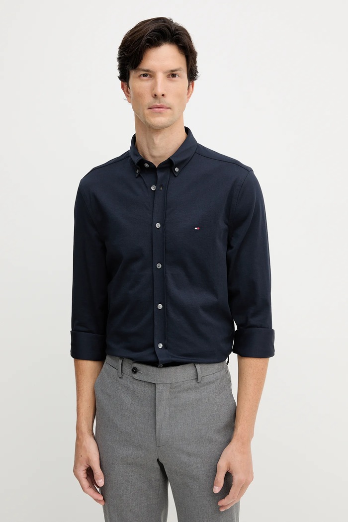 Košeľa Tommy Hilfiger jednofarebný tmavomodrá MW0MW41059