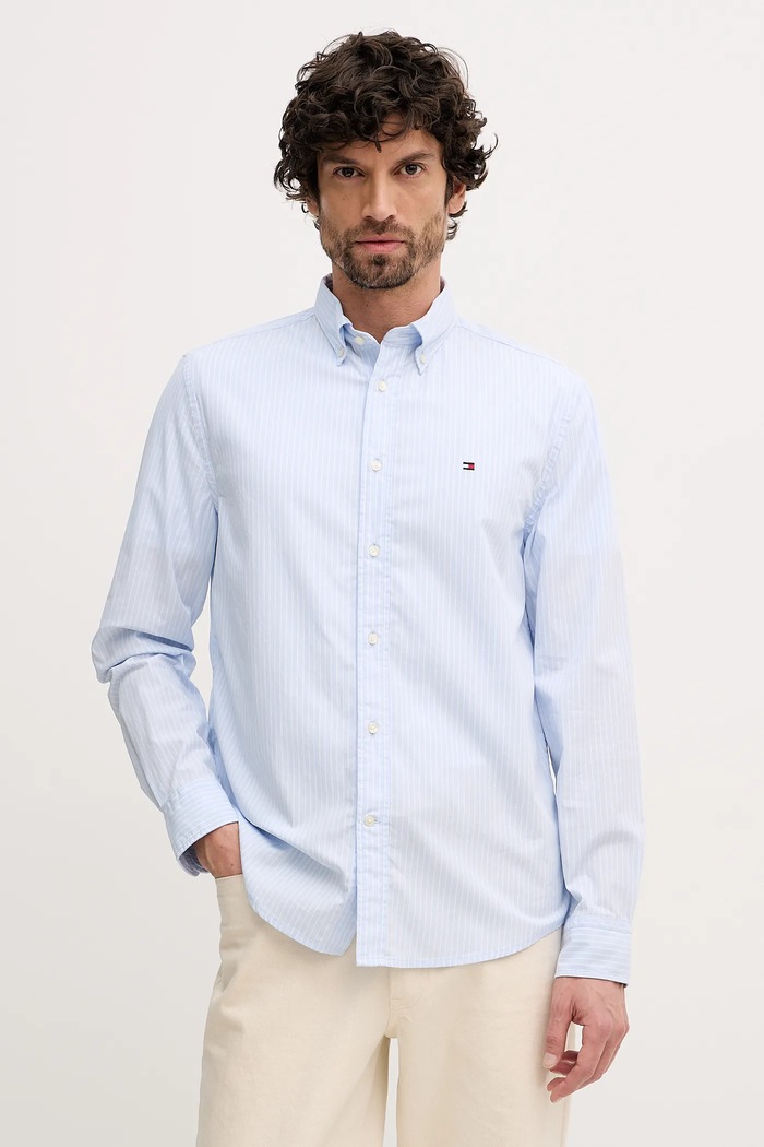 Bombažna srajca Tommy Hilfiger Vzorčasti modra MW0MW41399