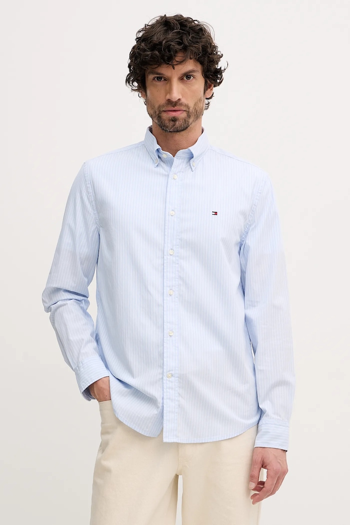 Bombažna srajca Tommy Hilfiger Vzorčasti modra MW0MW41399