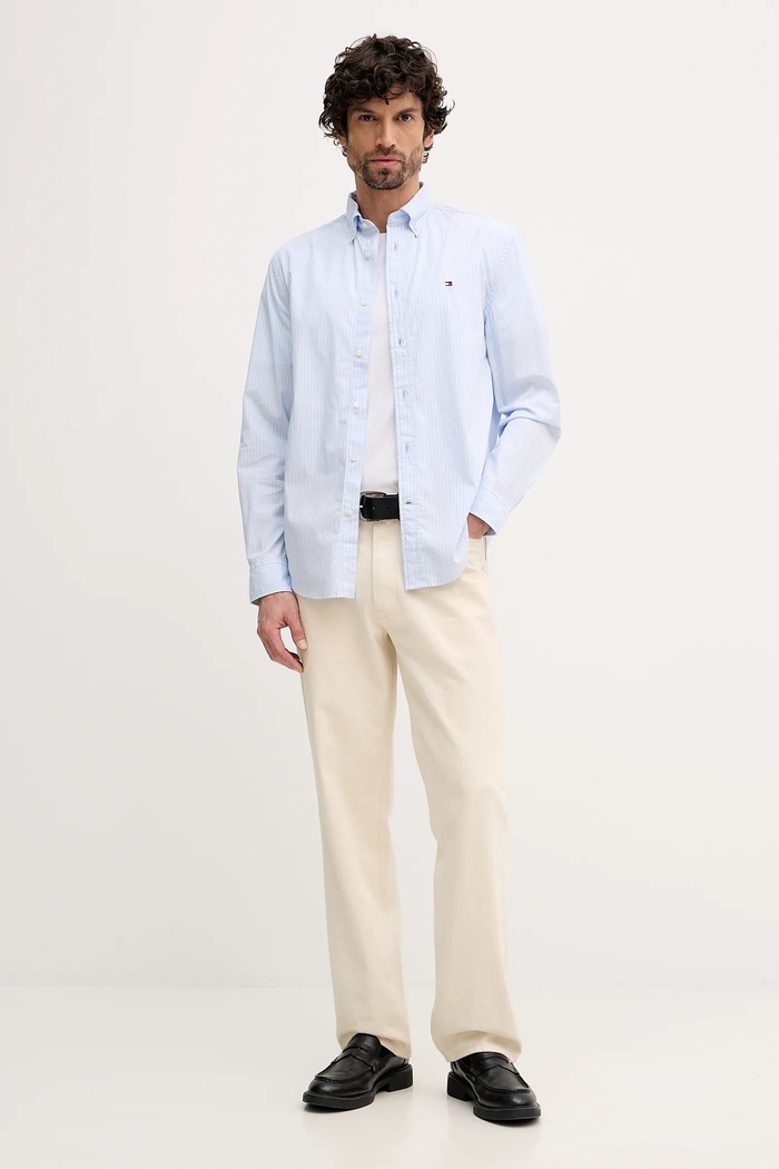 Bombažna srajca Tommy Hilfiger modra MW0MW41399