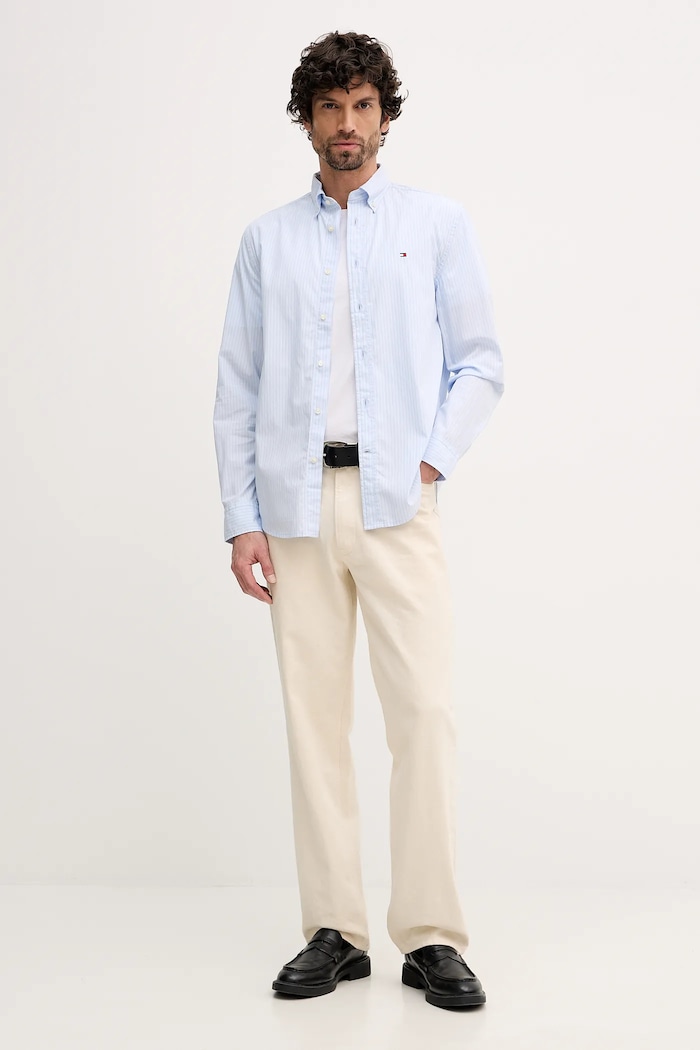 Bombažna srajca Tommy Hilfiger modra MW0MW41399