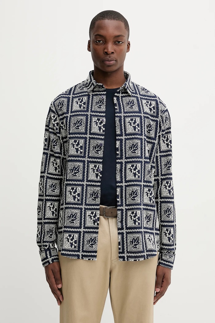 Desigual koszula bawełniana JACK wzorzyste granatowy 25WMCW25