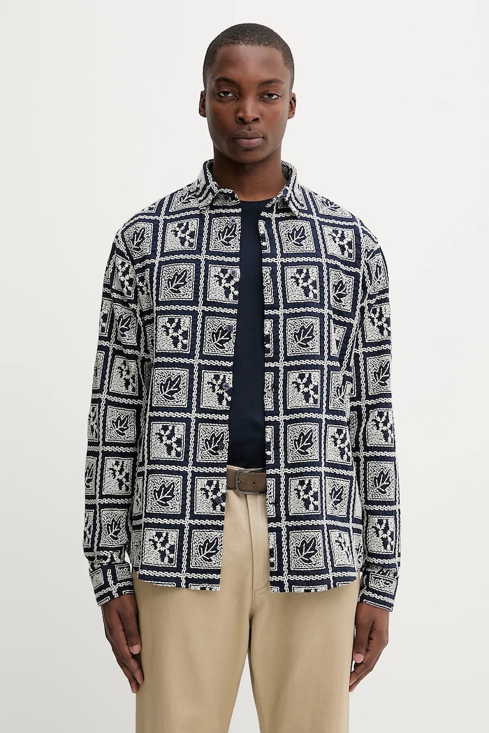 Desigual koszula bawełniana JACK wzorzyste granatowy 25WMCW25