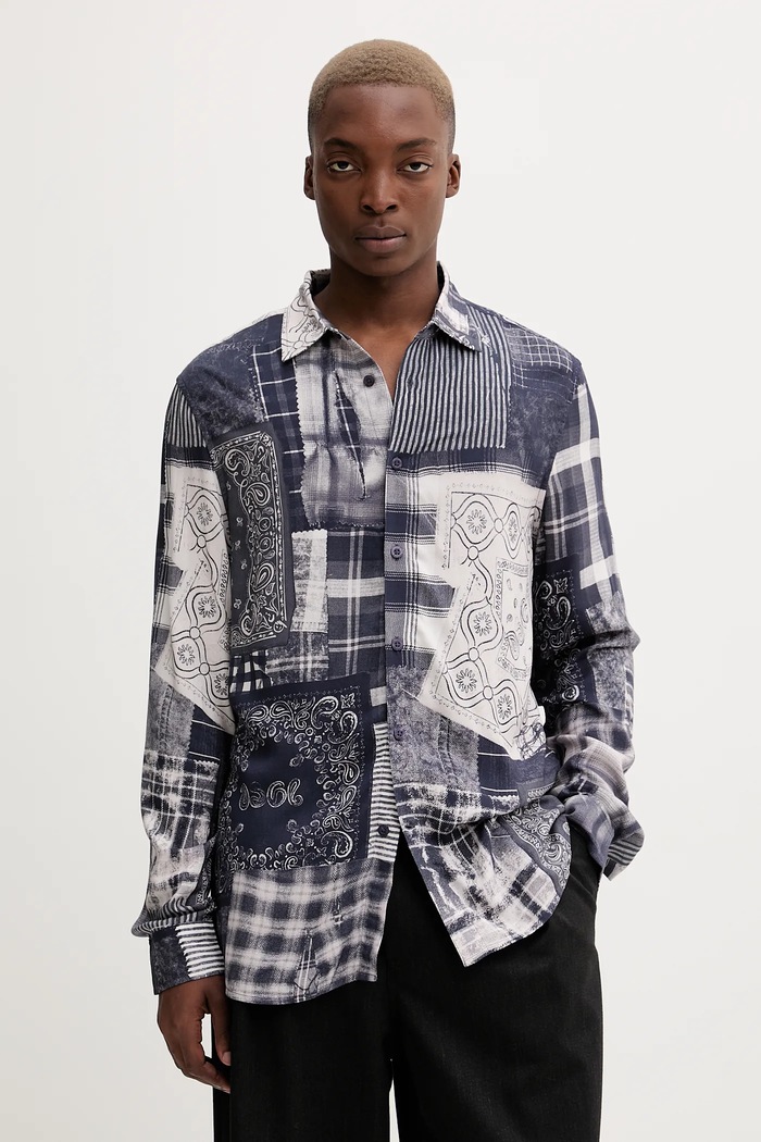 Srajca Desigual BLUE PATCH Dolg mornarsko modra 25WMCW40