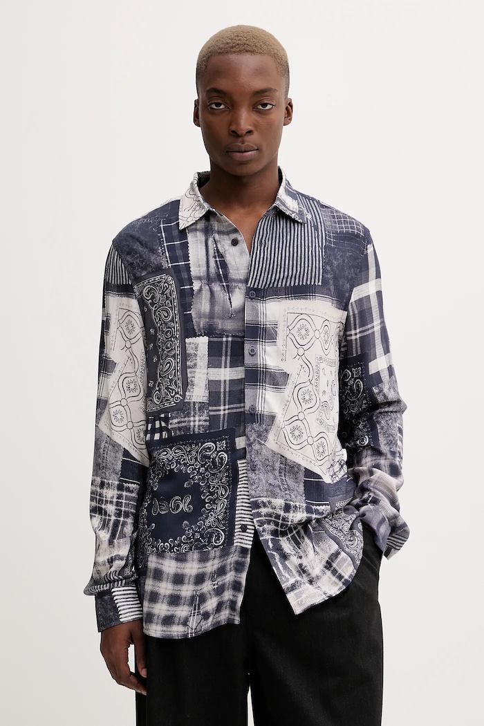 Srajca Desigual BLUE PATCH Dolg mornarsko modra 25WMCW40