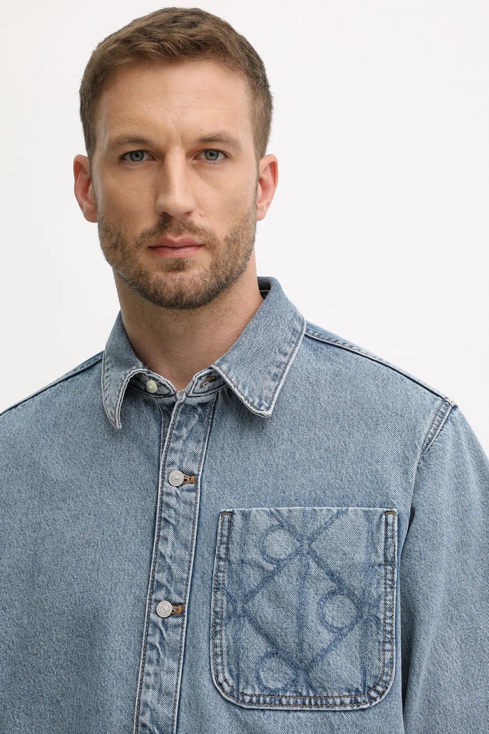 Džínová košile Calvin Klein Jeans modrá LV04RD747G