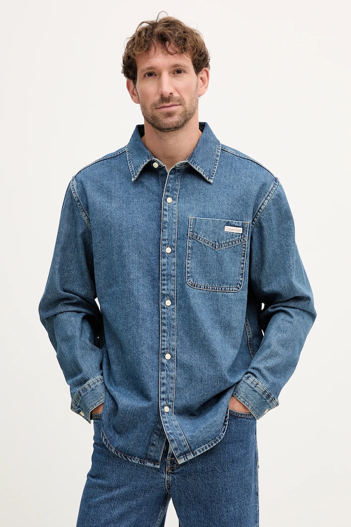 Rifľová košeľa Calvin Klein Jeans relaxed modrá LV04RD764G