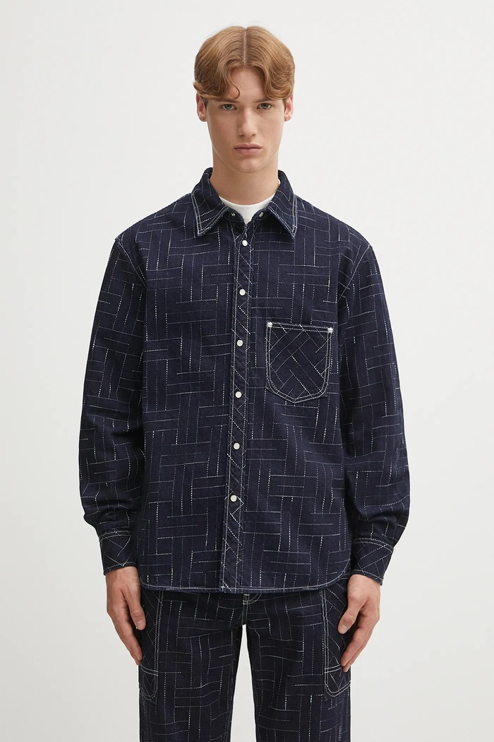 Džínová košile Kenzo Weave Casual bavlna námořnická modř FF65DC4226V1