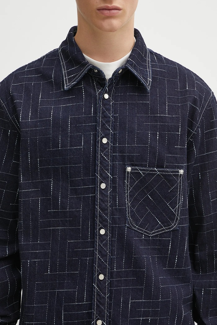 Džínová košile Kenzo Weave Casual FF65DC4226V1 námořnická modř
