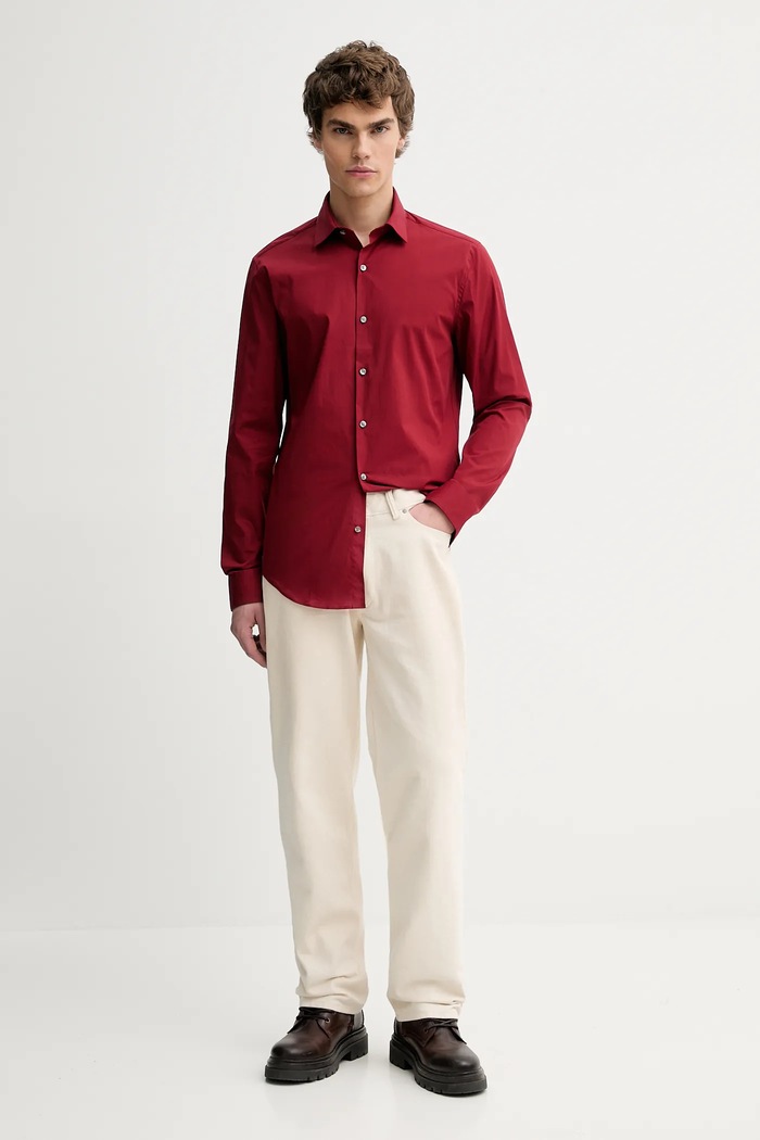 Calvin Klein srajca moška bombažna z elastanom LV019EU037 rdeča SS26