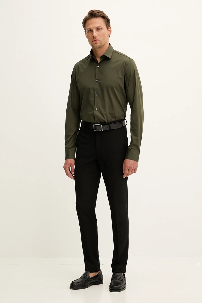 Calvin Klein srajca moška bombažna z elastanom LV019EU037 zelena SS26