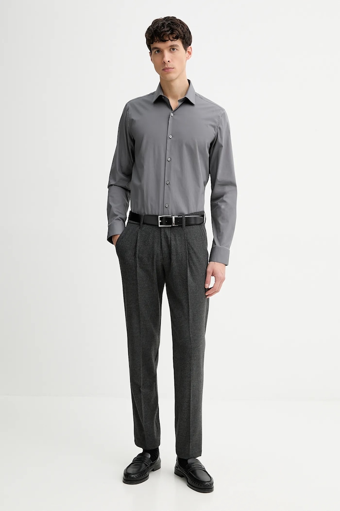 Calvin Klein srajca moška bombažna z elastanom LV019EU037 siva SS26