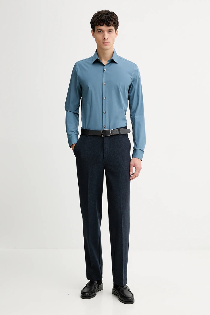 Calvin Klein srajca moška bombažna z elastanom LV019EU037 modra SS26