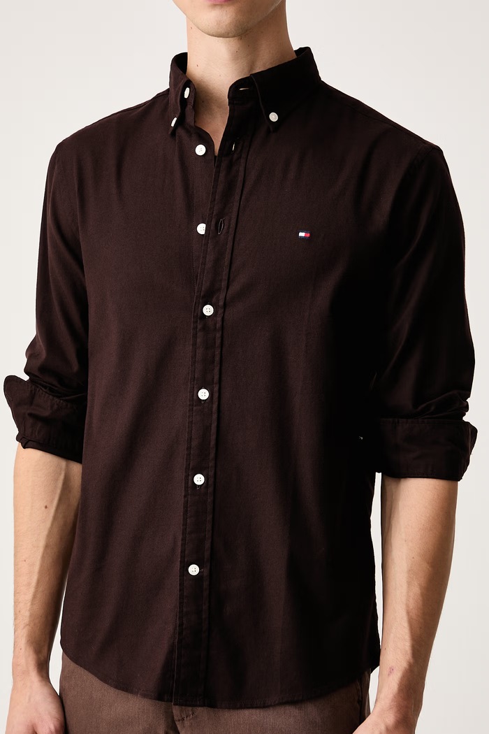 Košile pánská s bavlnou Tommy Hilfiger MW0MW40469 hnědá