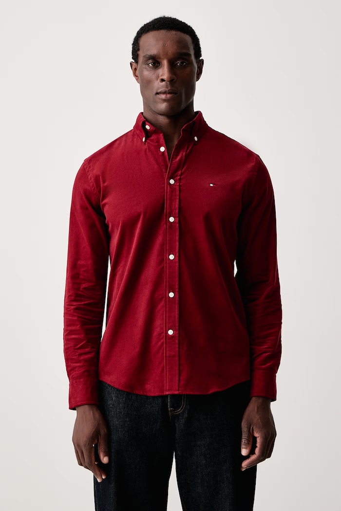 Tommy Hilfiger Koszula męska sztruksowa bordowy MW0MW40486