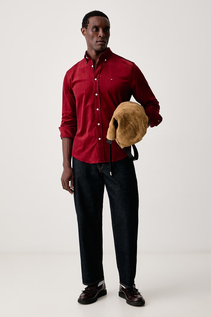 Tommy Hilfiger Koszula męska sztruksowa MW0MW40486 bordowy AW25