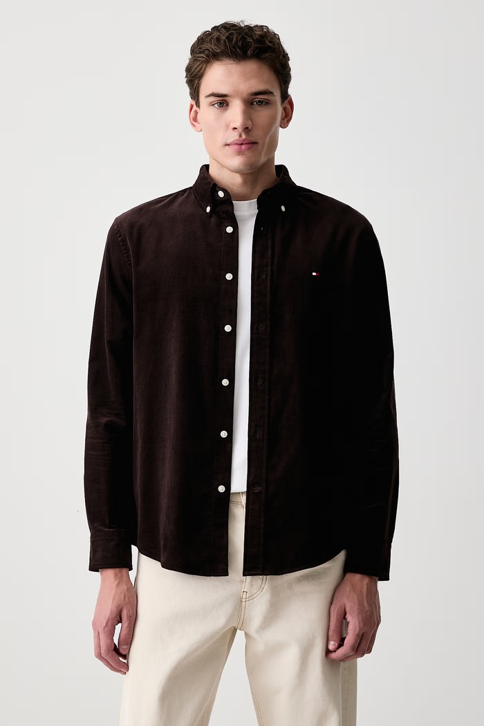 Tommy Hilfiger Πουκάμισο ανδρικό κοτλέ καφέ MW0MW40486