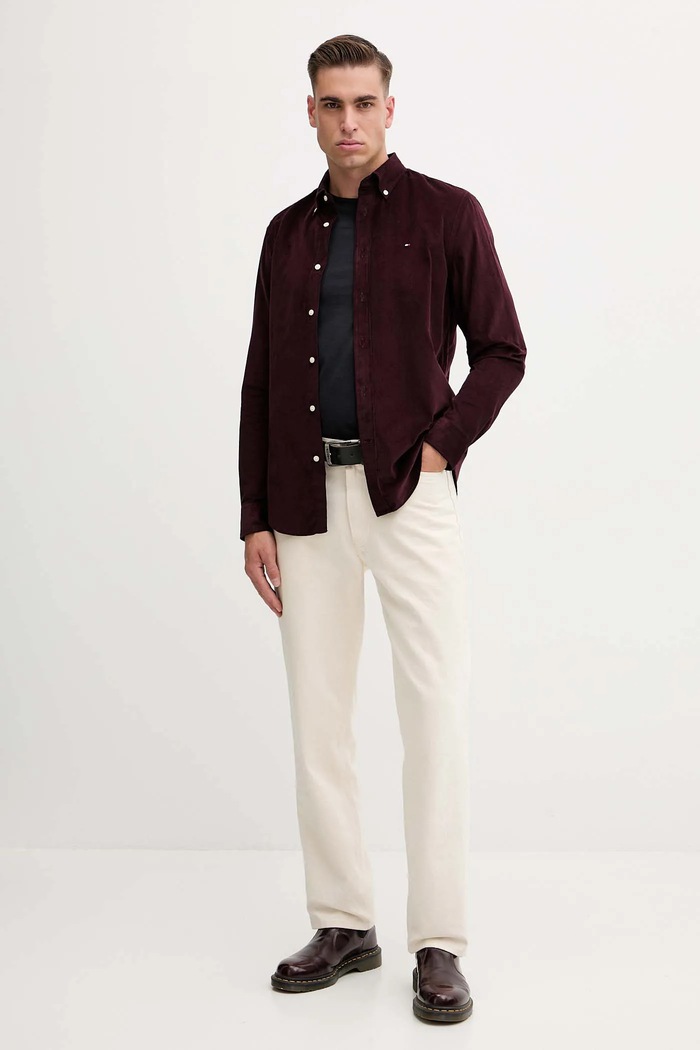 Tommy Hilfiger koszula sztruksowa MW0MW40486 bordowy AW25