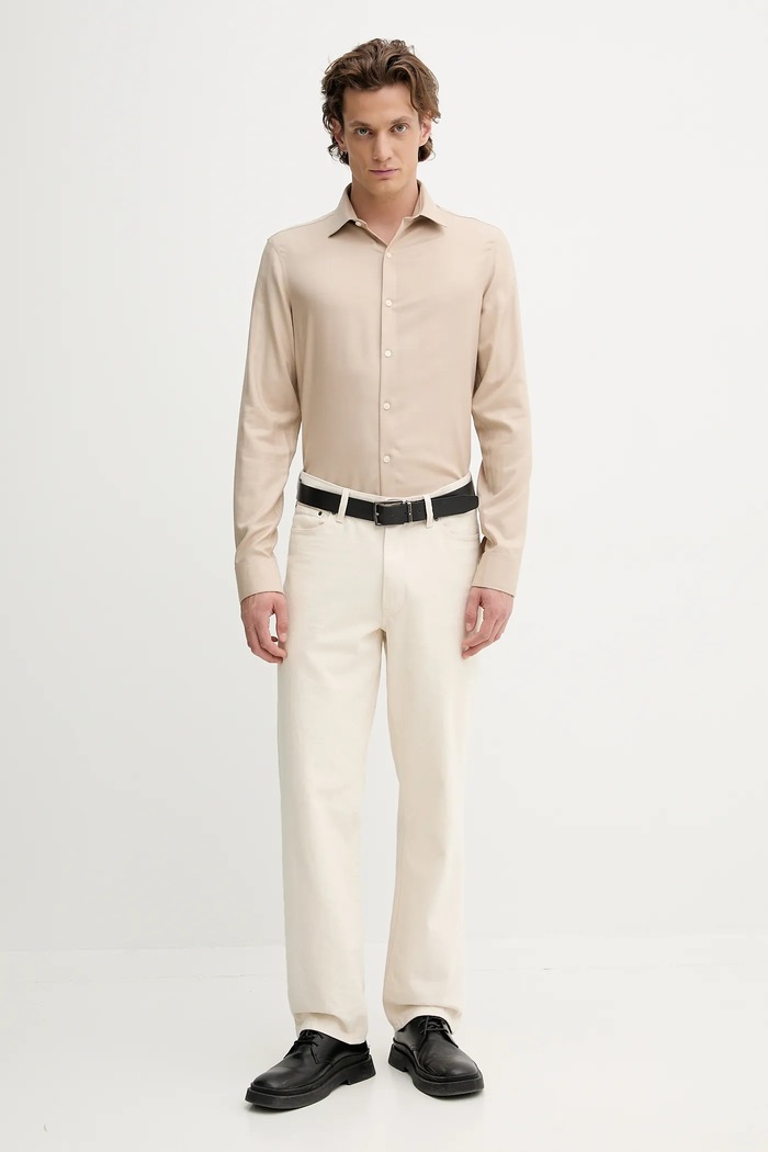 Vlnená košeľa Calvin Klein LV019EU066 béžová AW25