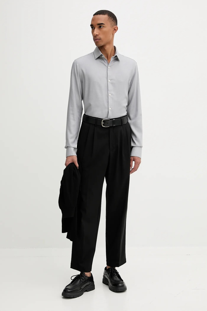 Calvin Klein koszula z wełną LV019EU066 szary AW25