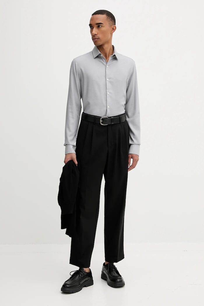 Calvin Klein koszula z wełną LV019EU066 szary AW25