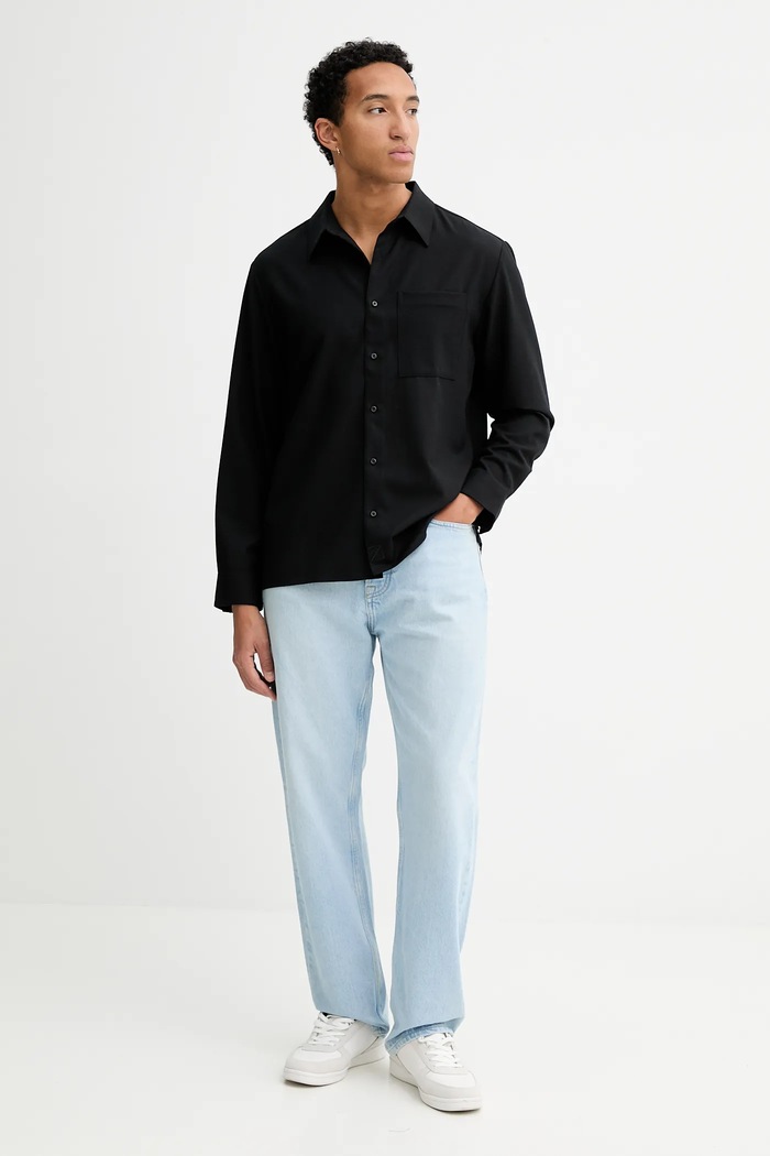 Риза с вълна Calvin Klein LV04LD115G черен AW25