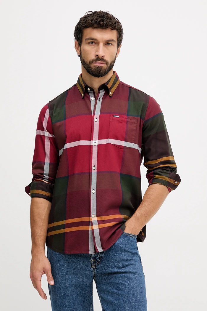 Barbour cămașă din bumbac DUNOON lung burgundia MSH4980