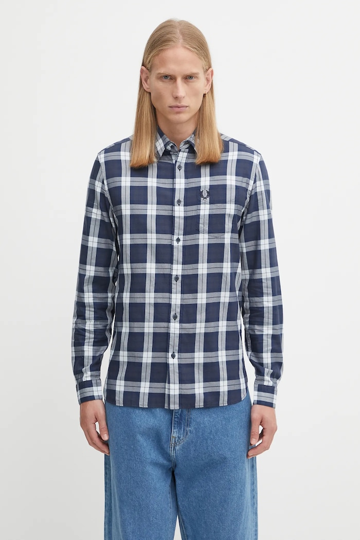 Bavlnená košeľa Fred Perry regular tmavomodrá M1742
