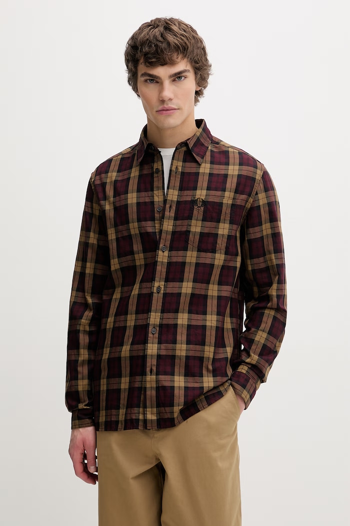Bombažna srajca Fred Perry Vzorčasti bordo M1742