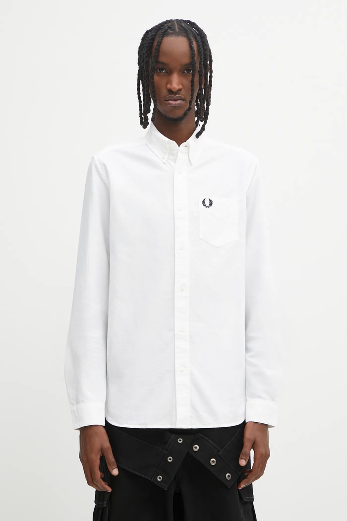 Βαμβακερό πουκάμισο Fred Perry μακρύ λευκό M5516