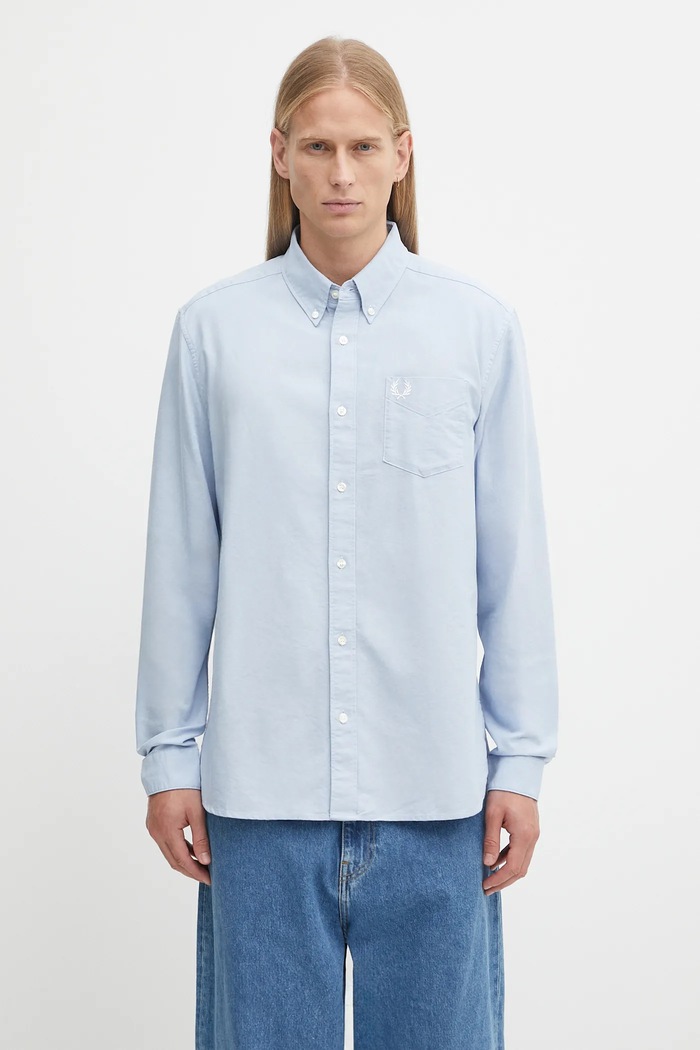 Fred Perry koszula bawełniana gładkie niebieski M5516