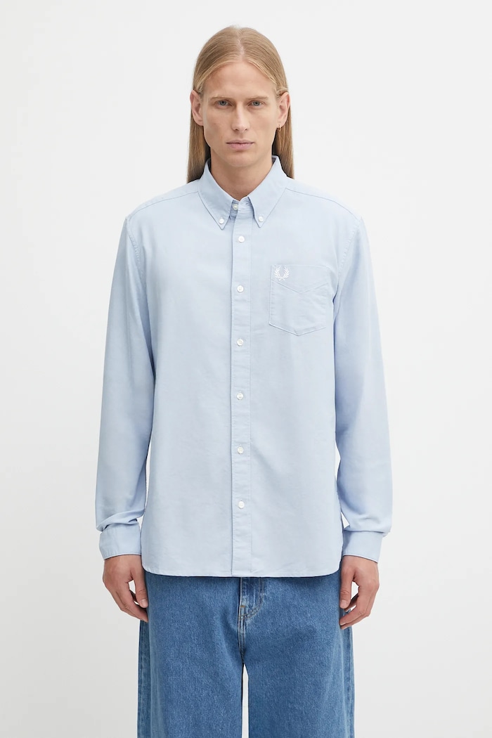 Fred Perry koszula bawełniana gładkie niebieski M5516
