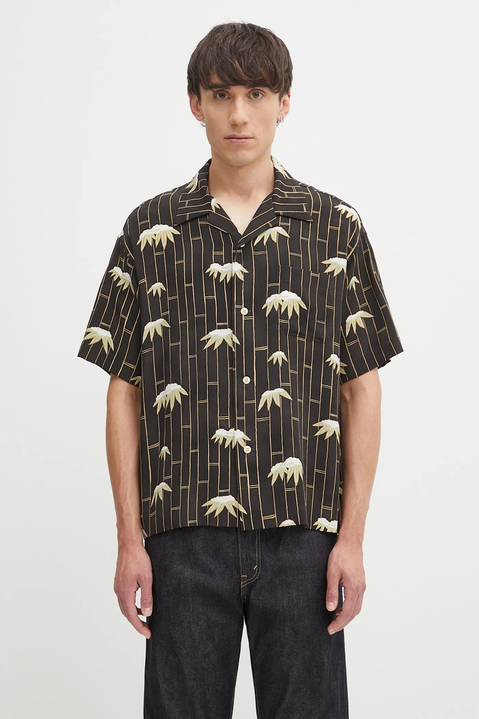 Visvim selyem ing copa shirt s/s bamboo selyem fekete 125105011003