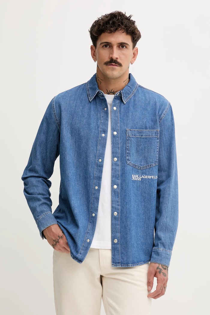 Jeans srajca Karl Lagerfeld Jeans Potisk modra A4M16001
