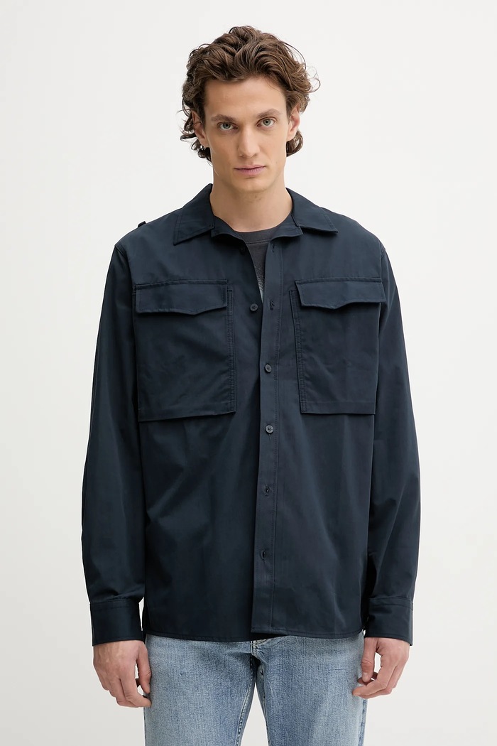 Bavlněná košile G-Star Cargo Pocket Regular hladký námořnická modř D26942.E077