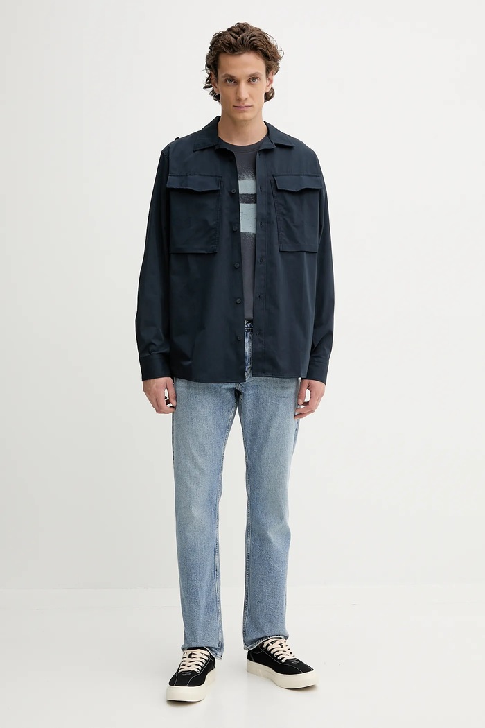 Bavlněná košile G-Star Cargo Pocket Regular D26942.E077 námořnická modř AW25