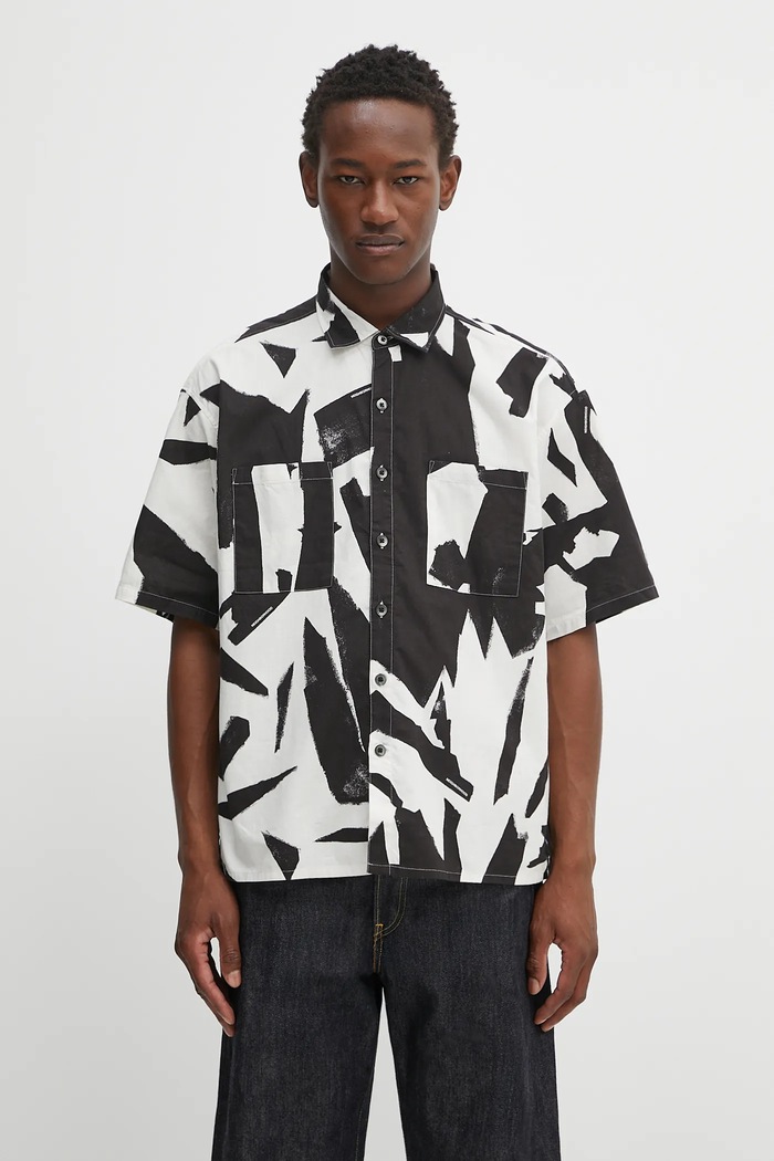 NEIGHBORHOOD koszula bawełniana abstract pattern plain shirt ss wzorzyste beżowy 251TSNH.SHM13